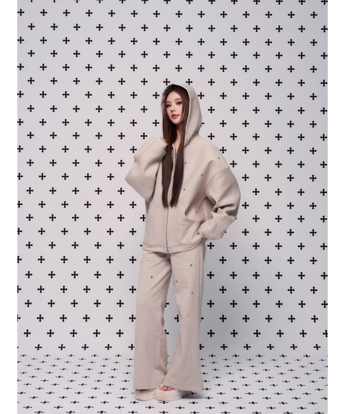 andwang kirakira zip upパーカー　ホワイト Kirakira zip up (white)