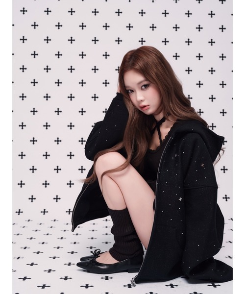 andwang（アンドワン）の「kirakira jewel zip up（パーカー・レディース・ベージュ/グレー/ブラック・SMALL/MEDIUM）」の4枚目の写真
