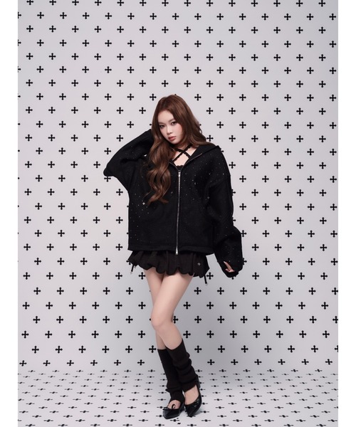 andwang（アンドワン）の「kirakira jewel zip up（パーカー・レディース・ベージュ/グレー/ブラック・SMALL/MEDIUM）」の16枚目の写真
