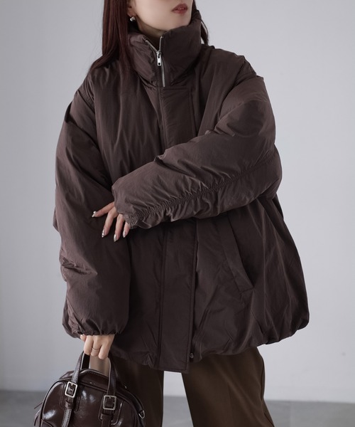 Riberry（リベリー）の「ナイロンワッシャー中綿ダウンジャケット（ダウンジャケット/コート・レディース・ブラウン/アイボリー/ブラック/チャコールグレー・FREE）」の15枚目の写真