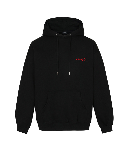 LIMELIGHT APPAREL(ライムライトアパレル)の「アパレルスクリプトロゴフードオーバーサイズ(ブラック/レッド)(パーカー・メンズ・その他・MEDIUM/LARGE)」の1枚目の写真