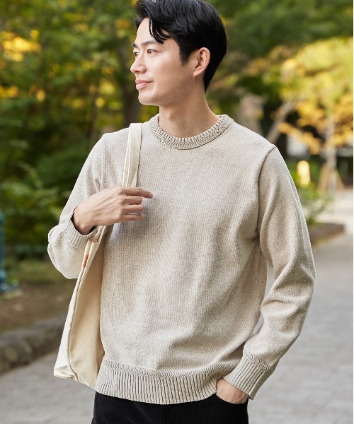 ikka（イッカ）の「Wフェイスモールクルーニット（ニット/セーター・メンズ・ブルー/ベージュ/チャコール/グリーン・XL/L/M/S）」の3枚目の写真