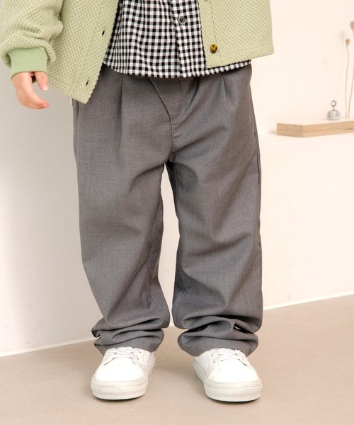 MAKE YOUR DAY(メイクユアデイ)の「無地とストライプのアシンメトリーパンツ■80~140cm(その他パンツ・キッズ・イエロー/グレー/ブラック・80/90/110/120/130/140/100)」の2枚目の写真