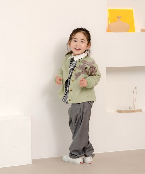 MAKE YOUR DAY(メイクユアデイ)の「無地とストライプのアシンメトリーパンツ■80~140cm(その他パンツ・キッズ・イエロー/グレー/ブラック・80/90/110/120/130/140/100)」の5枚目の写真