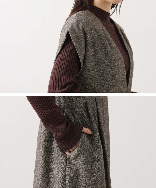 Gready Brilliant（グレディブリリアン）の「ウール混へリンボンＶネックジャンスカ（ワンピース・レディース・ブラウン系・FREE）」の18枚目の写真