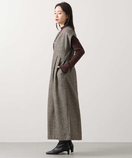 Gready Brilliant（グレディブリリアン）の「ウール混へリンボンＶネックジャンスカ（ワンピース・レディース・ブラウン系・FREE）」の3枚目の写真