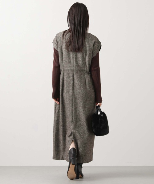 Gready Brilliant（グレディブリリアン）の「ウール混へリンボンＶネックジャンスカ（ワンピース・レディース・ブラウン系・FREE）」の4枚目の写真