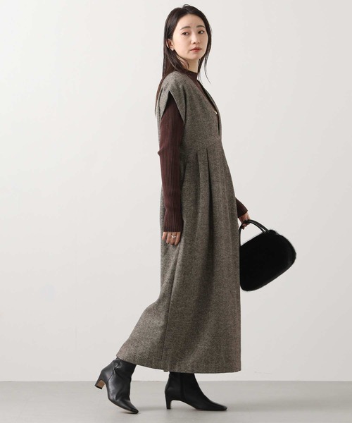 Gready Brilliant（グレディブリリアン）の「ウール混へリンボンＶネックジャンスカ（ワンピース・レディース・ブラウン系・FREE）」の5枚目の写真