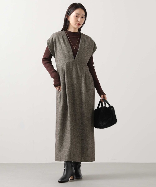 Gready Brilliant（グレディブリリアン）の「ウール混へリンボンＶネックジャンスカ（ワンピース・レディース・ブラウン系・FREE）」の6枚目の写真