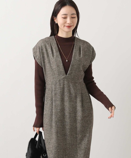 Gready Brilliant（グレディブリリアン）の「ウール混へリンボンＶネックジャンスカ（ワンピース・レディース・ブラウン系・FREE）」の7枚目の写真
