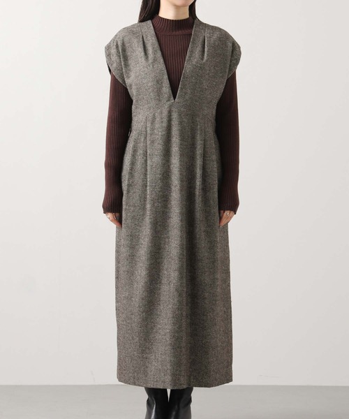 Gready Brilliant（グレディブリリアン）の「ウール混へリンボンＶネックジャンスカ（ワンピース・レディース・ブラウン系・FREE）」の15枚目の写真