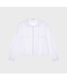 Round Collar Shirring Blouse (White)