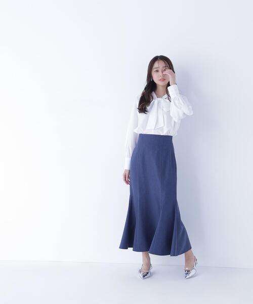 NATURAL BEAUTY BASIC(ナチュラルビューティーベーシック)の「◇スキッパーリボンタイブラウス(シャツ/ブラウス・レディース・ライトグリーン/ネイビー/オフホワイト・MEDIUM/SMALL)」の8枚目の写真