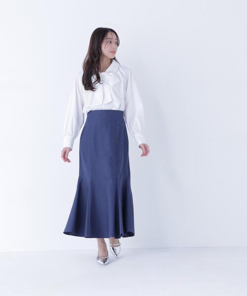 NATURAL BEAUTY BASIC(ナチュラルビューティーベーシック)の「◇スキッパーリボンタイブラウス(シャツ/ブラウス・レディース・ライトグリーン/ネイビー/オフホワイト・MEDIUM/SMALL)」の10枚目の写真