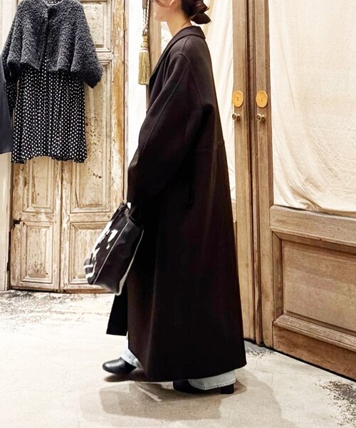 BEARDSLEY（ビアズリー）の「《RRACE》ショールカラーロングコート（その他アウター・レディース・ブラック/ダークブラウン・FREE）」の3枚目の写真