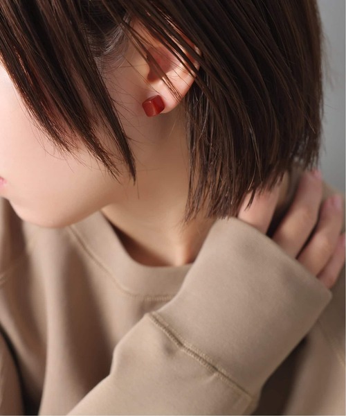 Lilas（リラ）の「ラウンド*キューブカラーストーンピアス K10（両耳）（ピアス（両耳用）・レディース・チャコールグレー/ブラック/グリーン/ホワイト/レッド・FREE）」の12枚目の写真