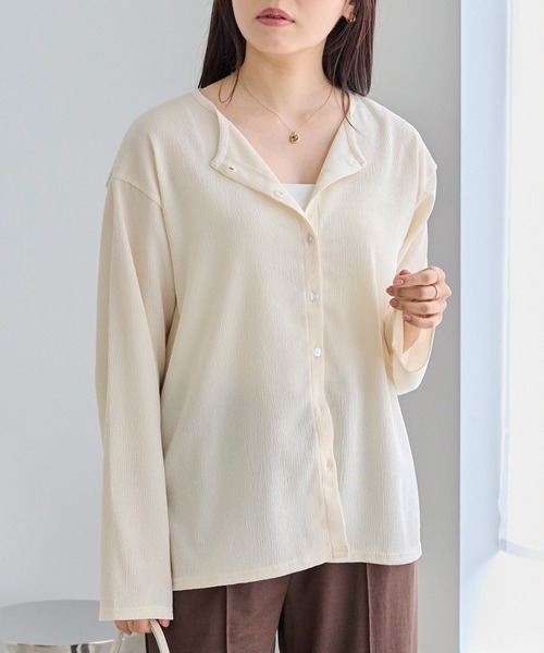 LAVEANGE（ラビアンジェ）の「シアーブラウスカーデ（カーディガン/ボレロ・レディース・ブラック/オフホワイト/ブルー・M/LL/3L/4L/5L）」の2枚目の写真