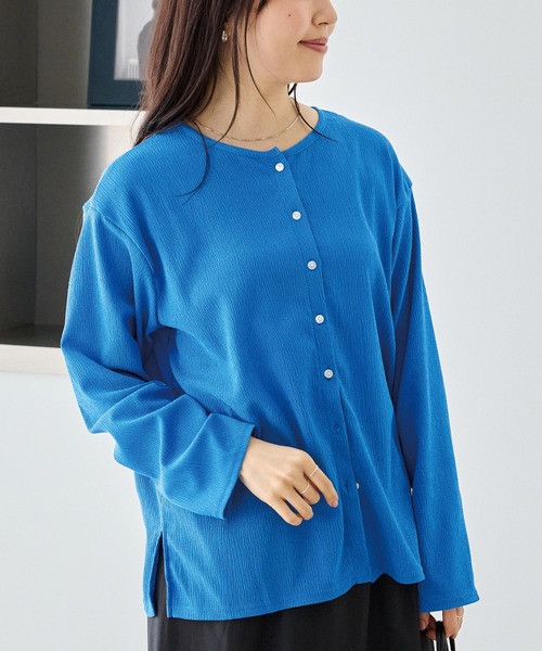 LAVEANGE（ラビアンジェ）の「シアーブラウスカーデ（カーディガン/ボレロ・レディース・ブラック/オフホワイト/ブルー・M/LL/3L/4L/5L）」の5枚目の写真