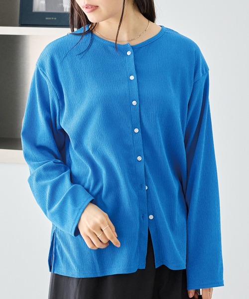 LAVEANGE（ラビアンジェ）の「シアーブラウスカーデ（カーディガン/ボレロ・レディース・ブラック/オフホワイト/ブルー・M/LL/3L/4L/5L）」の6枚目の写真