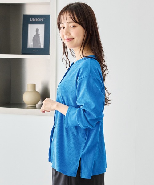 LAVEANGE（ラビアンジェ）の「シアーブラウスカーデ（カーディガン/ボレロ・レディース・ブラック/オフホワイト/ブルー・M/LL/3L/4L/5L）」の7枚目の写真