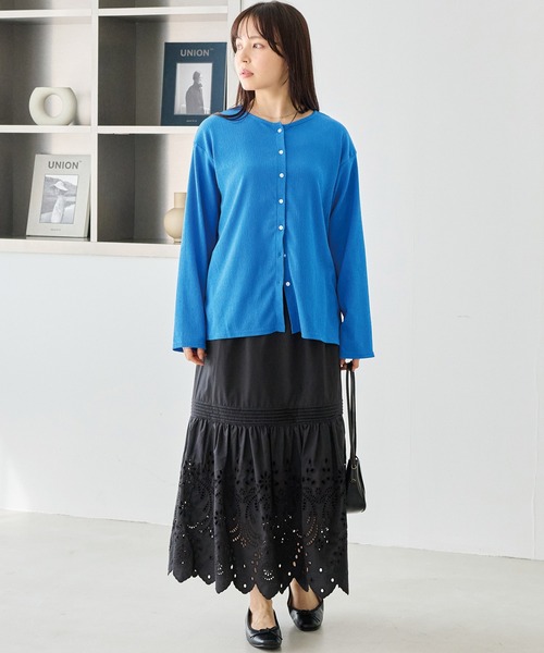 LAVEANGE（ラビアンジェ）の「シアーブラウスカーデ（カーディガン/ボレロ・レディース・ブラック/オフホワイト/ブルー・M/LL/3L/4L/5L）」の11枚目の写真