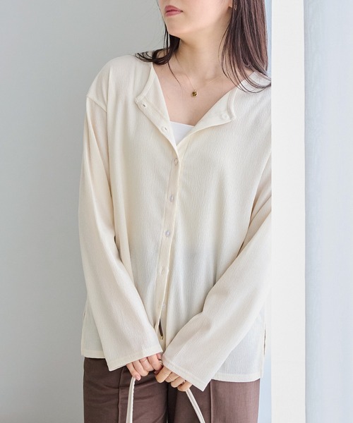 LAVEANGE（ラビアンジェ）の「シアーブラウスカーデ（カーディガン/ボレロ・レディース・ブラック/オフホワイト/ブルー・M/LL/3L/4L/5L）」の14枚目の写真