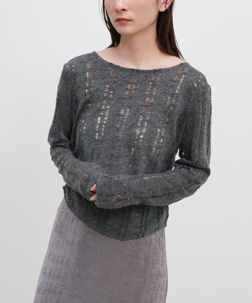 select MOCA(セレクトモカ)の「クラッシュデザインサイドドレープトップス(Tシャツ/カットソー・レディース・ライトグレー/アイボリー/チャコールグレー・FREE)」の2枚目の写真