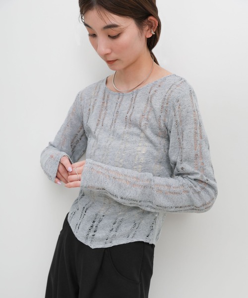 select MOCA(セレクトモカ)の「クラッシュデザインサイドドレープトップス(Tシャツ/カットソー・レディース・ライトグレー/アイボリー/チャコールグレー・FREE)」の1枚目の写真