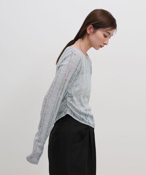 select MOCA(セレクトモカ)の「クラッシュデザインサイドドレープトップス(Tシャツ/カットソー・レディース・ライトグレー/アイボリー/チャコールグレー・FREE)」の21枚目の写真