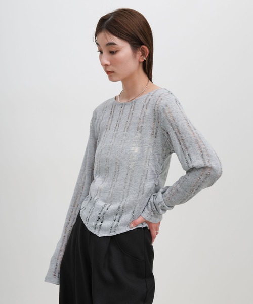 select MOCA(セレクトモカ)の「クラッシュデザインサイドドレープトップス(Tシャツ/カットソー・レディース・ライトグレー/アイボリー/チャコールグレー・FREE)」の19枚目の写真