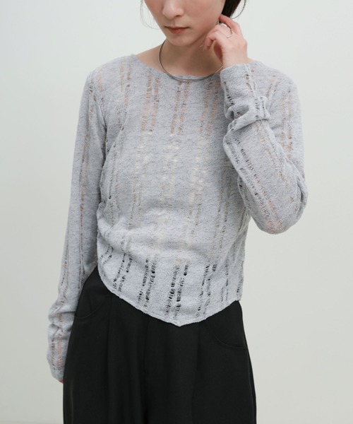 select MOCA(セレクトモカ)の「クラッシュデザインサイドドレープトップス(Tシャツ/カットソー・レディース・ライトグレー/アイボリー/チャコールグレー・FREE)」の17枚目の写真