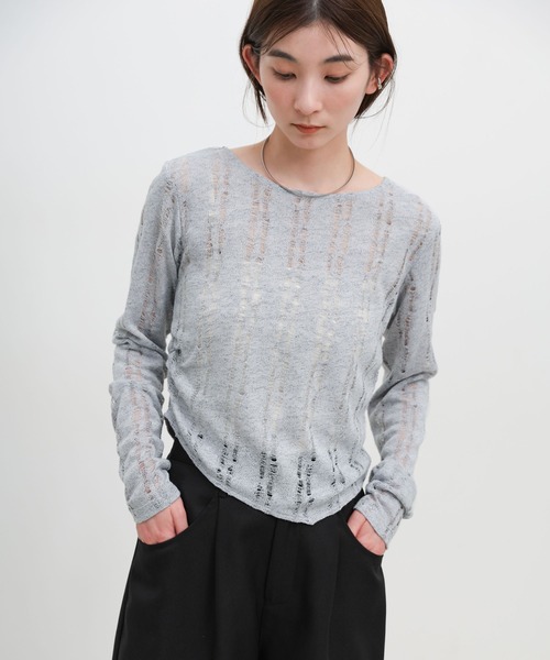 select MOCA(セレクトモカ)の「クラッシュデザインサイドドレープトップス(Tシャツ/カットソー・レディース・ライトグレー/アイボリー/チャコールグレー・FREE)」の18枚目の写真