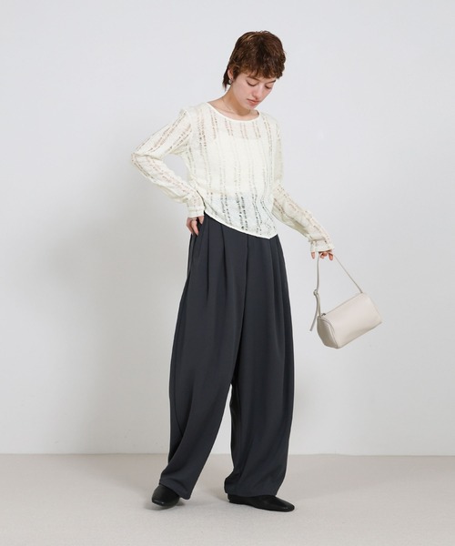 select MOCA(セレクトモカ)の「クラッシュデザインサイドドレープトップス(Tシャツ/カットソー・レディース・ライトグレー/アイボリー/チャコールグレー・FREE)」の14枚目の写真