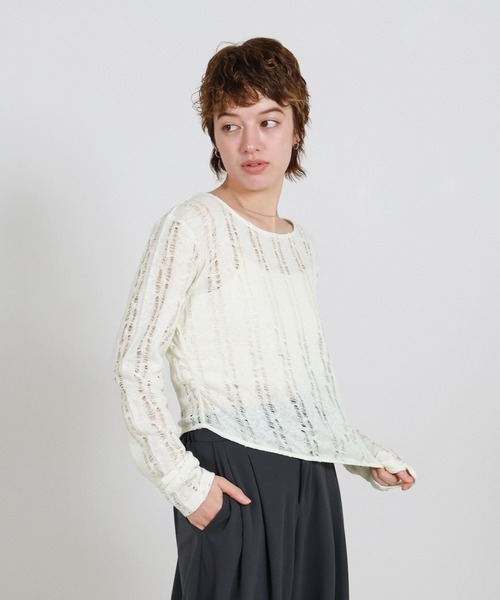 select MOCA(セレクトモカ)の「クラッシュデザインサイドドレープトップス(Tシャツ/カットソー・レディース・ライトグレー/アイボリー/チャコールグレー・FREE)」の12枚目の写真