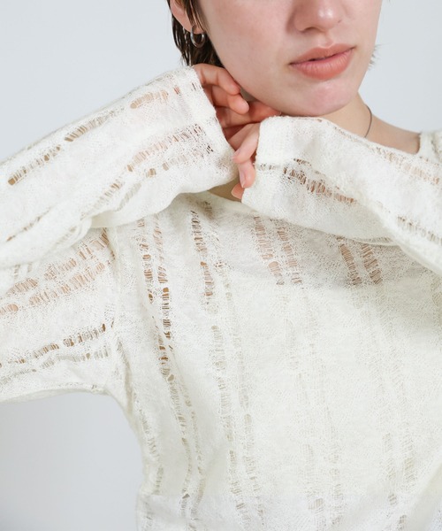 select MOCA(セレクトモカ)の「クラッシュデザインサイドドレープトップス(Tシャツ/カットソー・レディース・ライトグレー/アイボリー/チャコールグレー・FREE)」の13枚目の写真