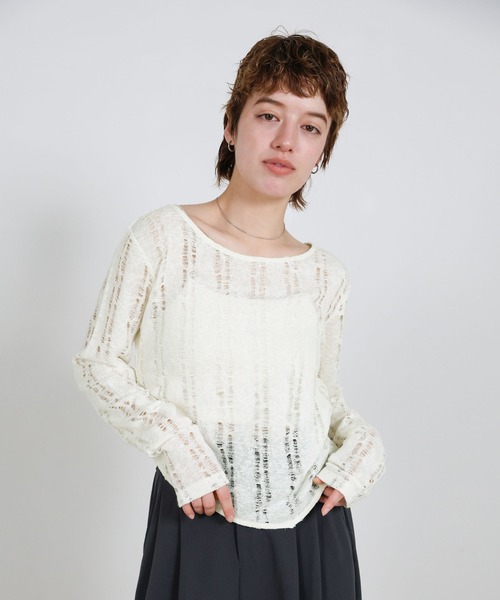 select MOCA(セレクトモカ)の「クラッシュデザインサイドドレープトップス(Tシャツ/カットソー・レディース・ライトグレー/アイボリー/チャコールグレー・FREE)」の8枚目の写真