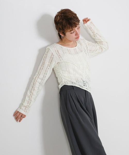 select MOCA(セレクトモカ)の「クラッシュデザインサイドドレープトップス(Tシャツ/カットソー・レディース・ライトグレー/アイボリー/チャコールグレー・FREE)」の10枚目の写真