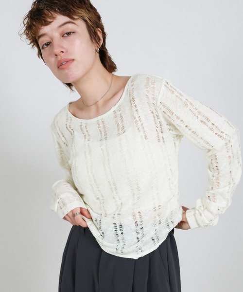 select MOCA(セレクトモカ)の「クラッシュデザインサイドドレープトップス(Tシャツ/カットソー・レディース・ライトグレー/アイボリー/チャコールグレー・FREE)」の4枚目の写真