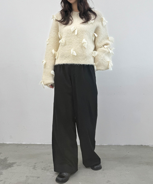 DAESE TOKYO(デセトウキョウ)の「『DAESE TOKYO/デセトウキョウ』ブークレ×ジョーゼットリボンニット(ニット/セーター・レディース・アイボリー/ブラック・FREE)」の14枚目の写真