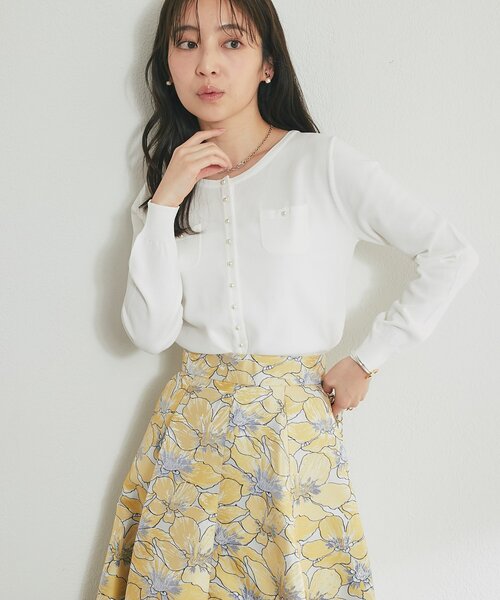 La boutique BonBon（ラブティックボンボン）の「【シリーズ累計お気に入り数1.5万突破！接触冷感・UVカット】クールタッチUVパール釦カーディガン（カーディガン/ボレロ・レディース・ピンク/ネイビー/ホワイト/イエロー・FREE）」の6枚目の写真