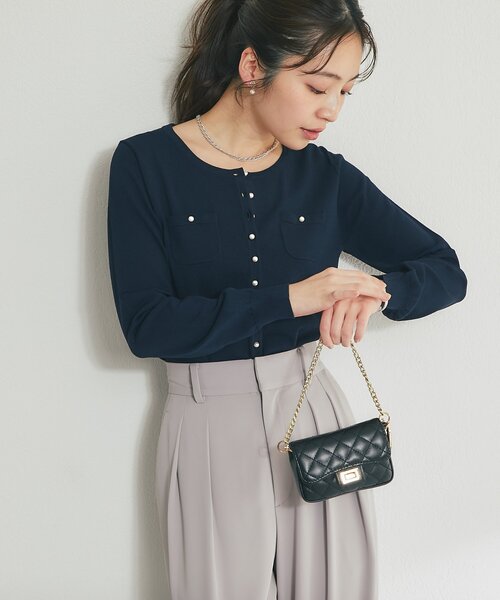 La boutique BonBon（ラブティックボンボン）の「【シリーズ累計お気に入り数1.5万突破！接触冷感・UVカット】クールタッチUVパール釦カーディガン（カーディガン/ボレロ・レディース・ピンク/ネイビー/ホワイト/イエロー・FREE）」の13枚目の写真