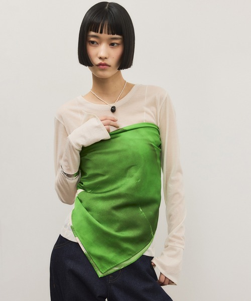 ADAM ET ROPE'(アダムエロペ)の「DOMY DIRECT print scarf(バンダナ/スカーフ・レディース・ブラック/グリーン・FREE)」の3枚目の写真