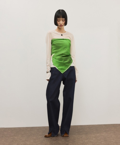 ADAM ET ROPE'(アダムエロペ)の「DOMY DIRECT print scarf(バンダナ/スカーフ・レディース・ブラック/グリーン・FREE)」の5枚目の写真