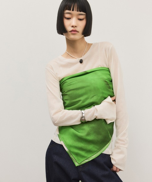 ADAM ET ROPE'(アダムエロペ)の「DOMY DIRECT print scarf(バンダナ/スカーフ・レディース・ブラック/グリーン・FREE)」の13枚目の写真