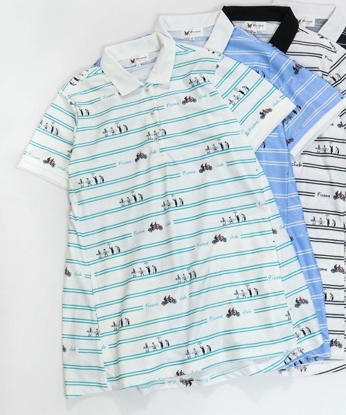 Picone CLUB（ピッコーネクラブ）の「ボーダー柄UVチュニック丈ポロシャツ（ポロシャツ・レディース・ブルー/ホワイト×ブラック/ブラック/ホワイト×グリーン・9号/13号/11号）」の2枚目の写真