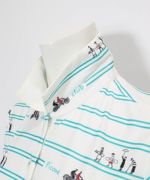 Picone CLUB（ピッコーネクラブ）の「ボーダー柄UVチュニック丈ポロシャツ（ポロシャツ・レディース・ブルー/ホワイト×ブラック/ブラック/ホワイト×グリーン・9号/13号/11号）」の18枚目の写真