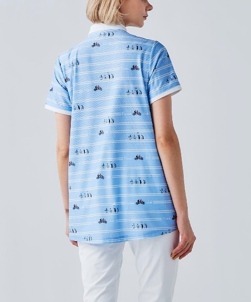 Picone CLUB（ピッコーネクラブ）の「ボーダー柄UVチュニック丈ポロシャツ（ポロシャツ・レディース・ブルー/ホワイト×ブラック/ブラック/ホワイト×グリーン・9号/13号/11号）」の10枚目の写真