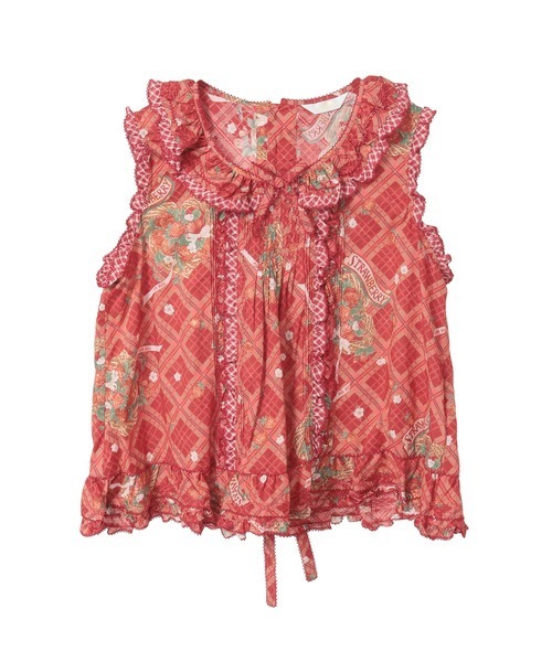 苺リースプリントノースリーブブラウス（シャツ/ブラウス）｜PINK