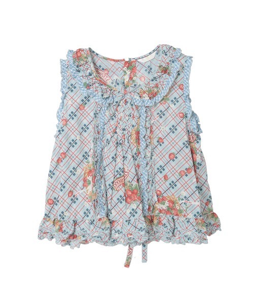 苺リースプリントノースリーブブラウス（シャツ/ブラウス）｜PINK