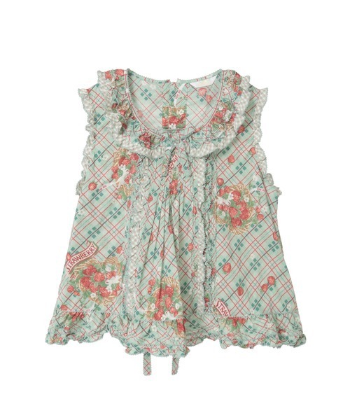 苺リースプリントノースリーブブラウス（シャツ/ブラウス）｜PINK